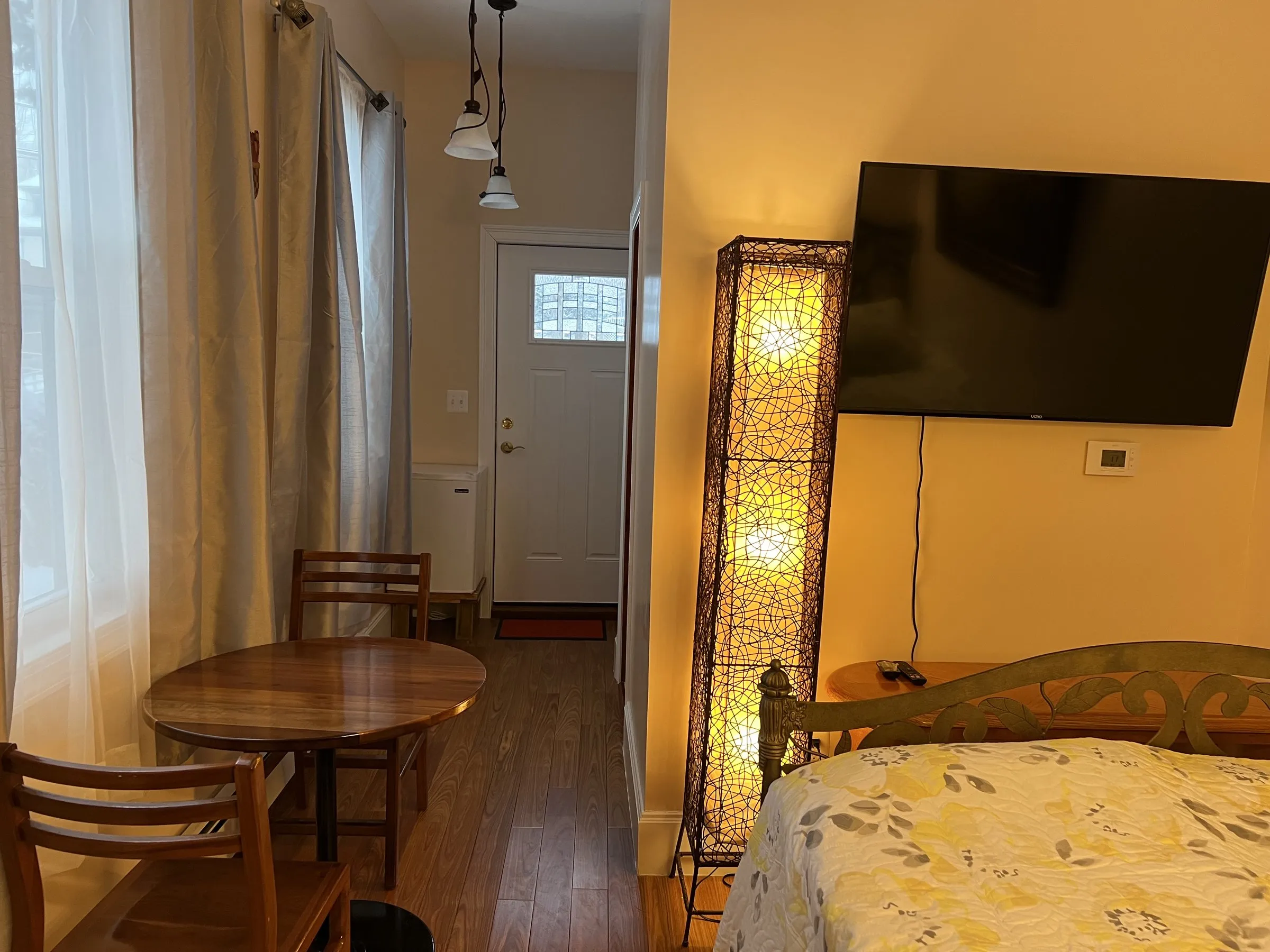 The room with the lamp lit