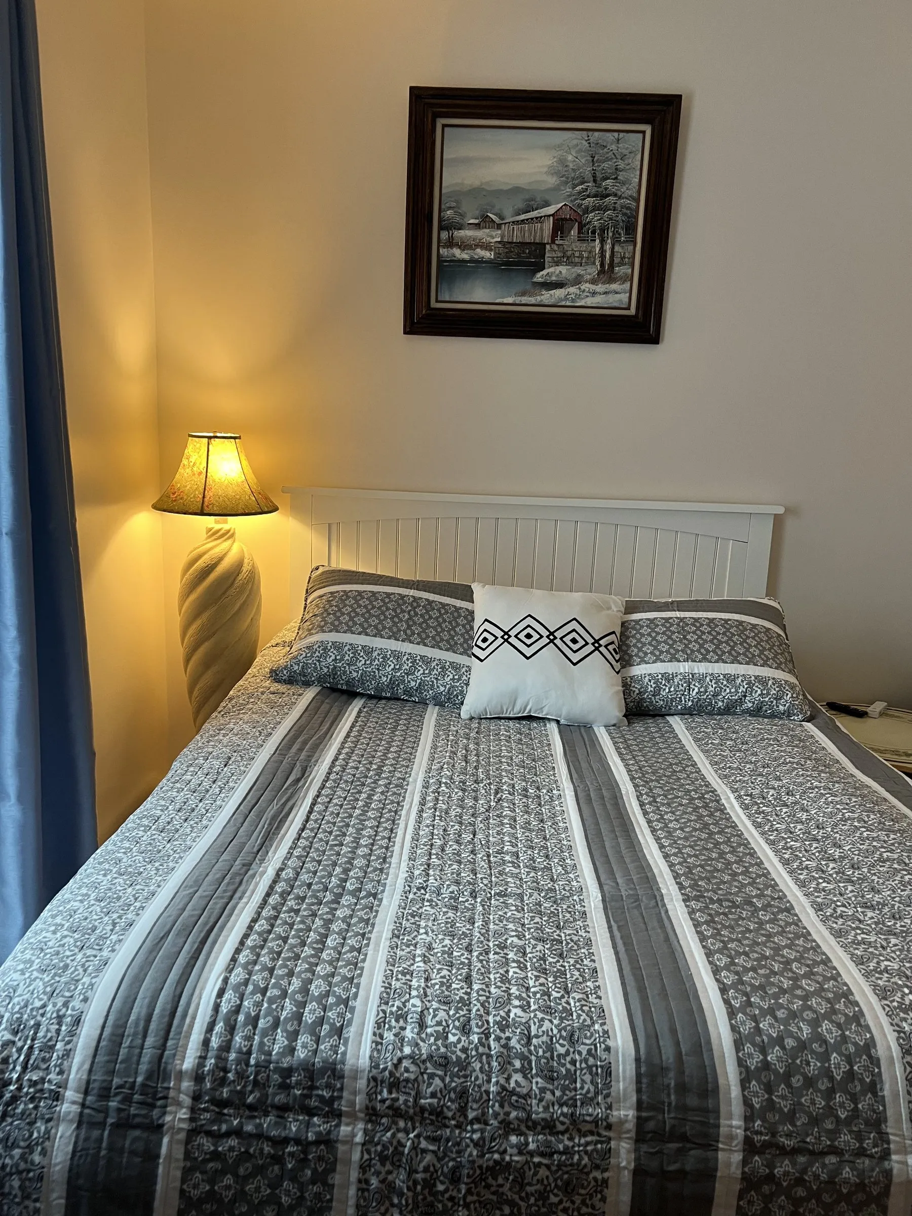 A bed at night